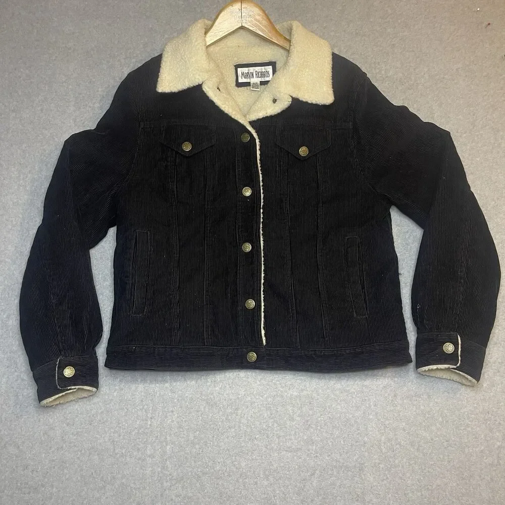 Marvin Richards Black Sherpa Lined Button Trucker Jacket Men M Outdoor Winter